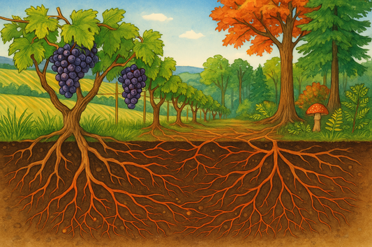 mycorrhizal network between vineyards and adjacent forests